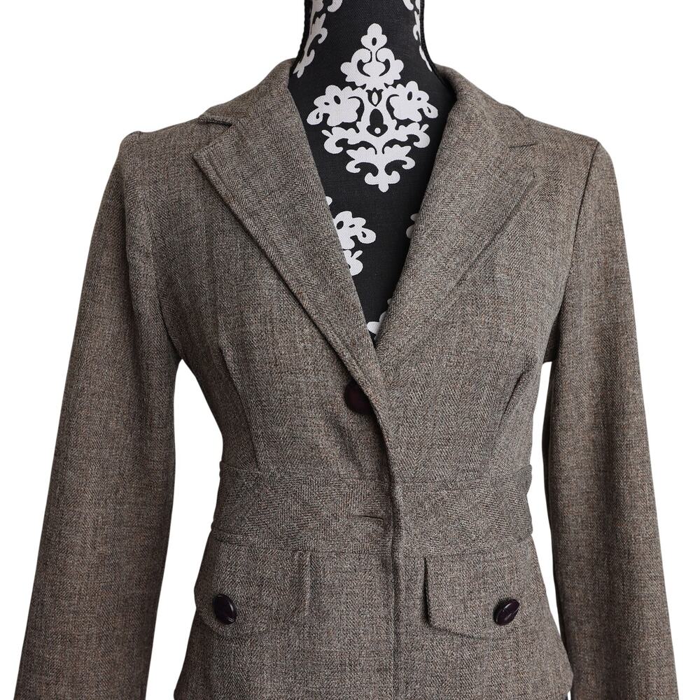 Women's Brown Retro Y2k Charlotte Russe Tweed 2-Button Career Blazer - Small - Picture 7 of 12